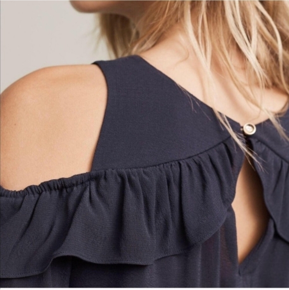 ANTHROPOLOGIE Maeve cold shoulder blouse navy blue - Picture 4 of 10